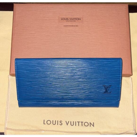 Louis Vuitton Epi Leather Blue Bi-fold Porte Monet Wallet With Dust bag Boxed - Picture 1 of 16